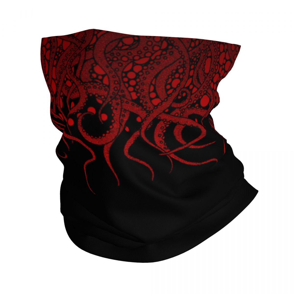 Tech Wear Accessories - ผ้าคลุมหน้ากันลมสีดำมีหนวดสีแดงผ้าพันคอปกปลาหมึกเซฟาโลพอด Cthulhu แถบคาดศีรษะ