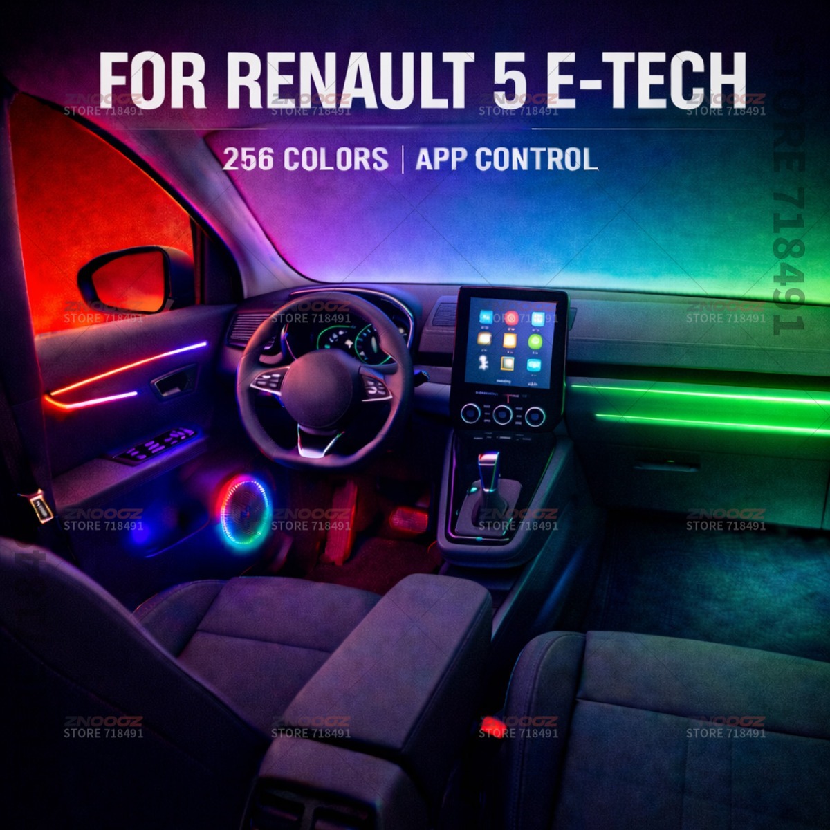 Tech Lighting Accessories - ไฟตกแต่งภายในรถยนต์อะคริลิค RGB 22in1 ไฟบรรยากาศแบบซ่อนในแถบอะคริลิค สำหรับรถยนต์เรโนลต์ 5E-Tech