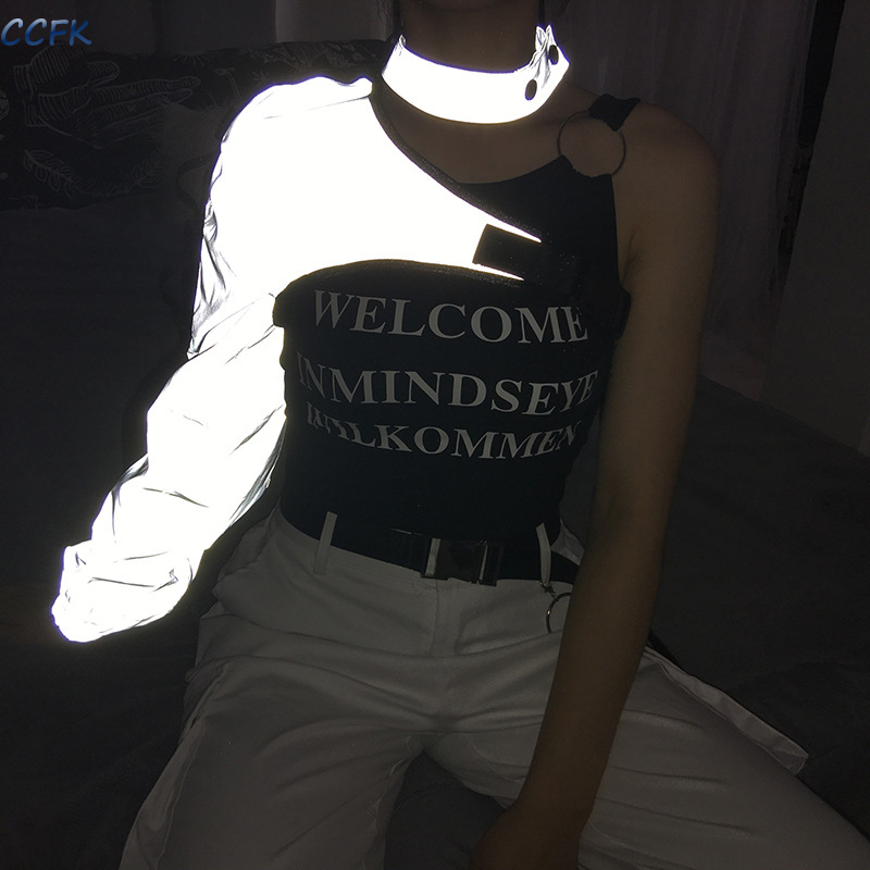 Tech Wear Accessories - Y2k ความงามผู้หญิงสะท้อนแสง Techwear Top E-สาว Punk