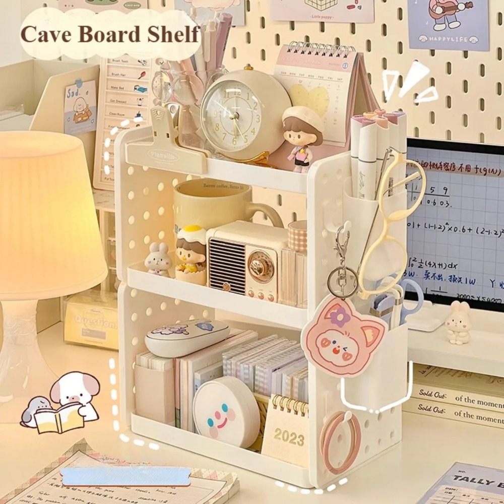 Tech Accessories For Office Desk - ที่จัดระเบียบโต๊ะทำงาน 3 ชั้น, ชั้นวางของสำนักงานพร้อมแผงเพ็กบอร์ด, ที่ใส่ปากกา และที่จัดระเบียบอุปกรณ์เสริมบนโต๊ะสำหรับโฮมออฟฟิศ