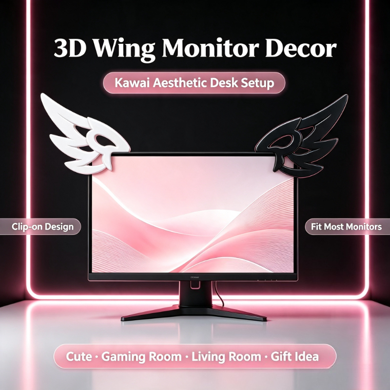 Tech Table Accessories - ของตกแต่งปีก 3D สไตล์คาวาอี้สำหรับหน้าจอคอมพิวเตอร์, ของตกแต่งโต๊ะเกมมิ่งที่สวยงาม, อุปกรณ์เสริมบนโต๊ะน่ารักและของขวัญสำหรับสาวๆ