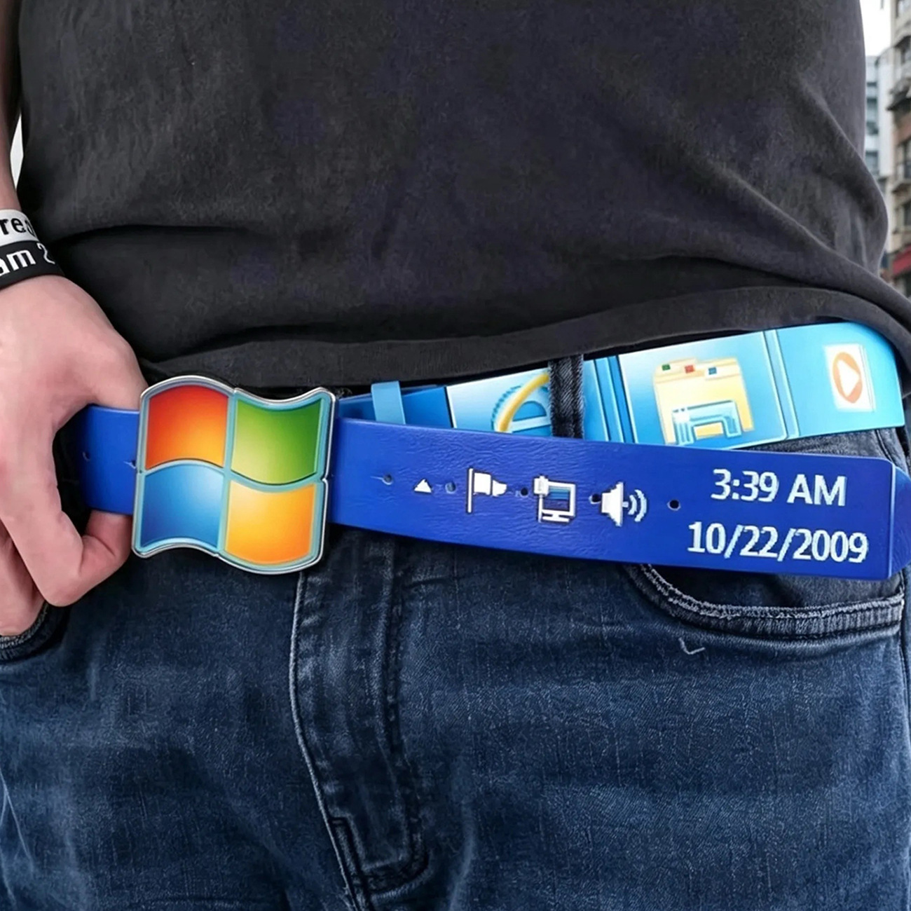 Tech Wear Accessories - เข็มขัดพิมพ์ลาย UI สไตล์เรโทร วินเทจ PU สำหรับผู้ชายและผู้หญิง